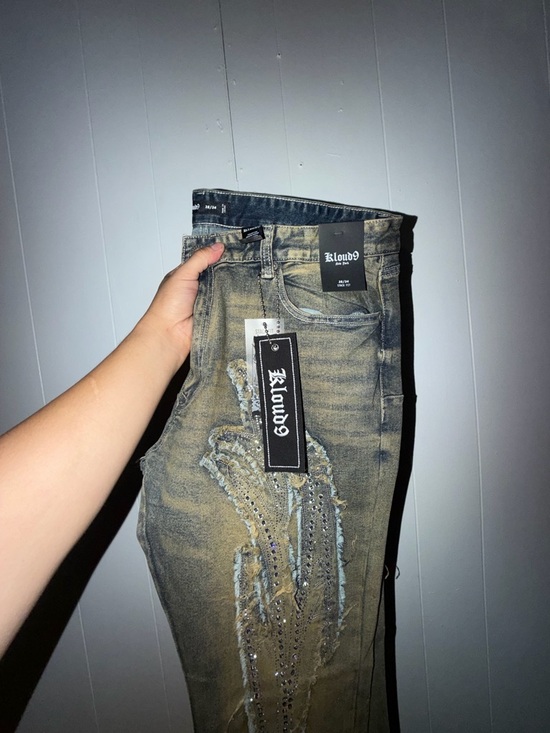 Other - Men's Distressed Olive-Green Jeans with Embellishment